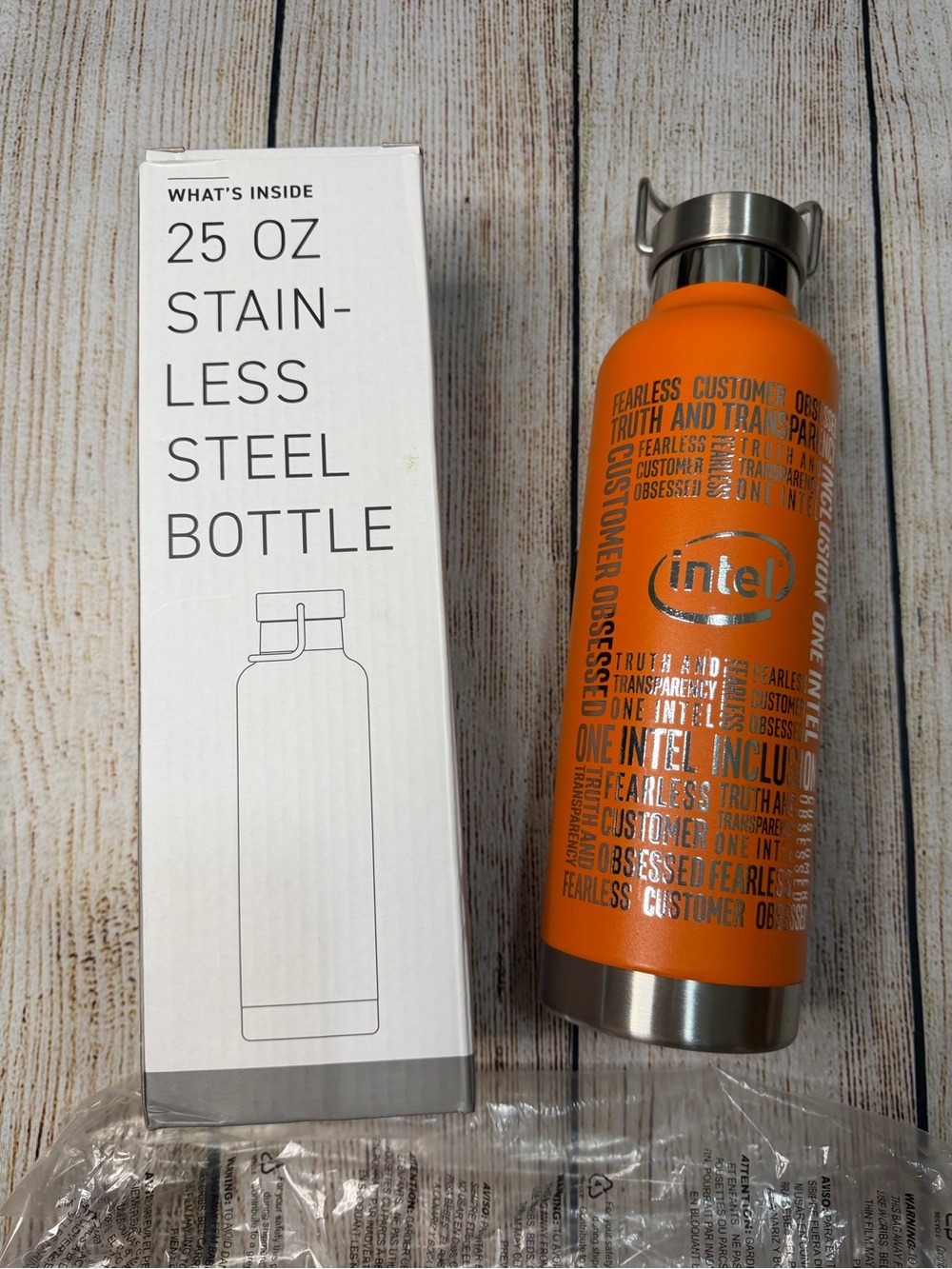 h2go Journey 25oz Orange Stainless Steel Water Bottle Intel Graphic NWOT